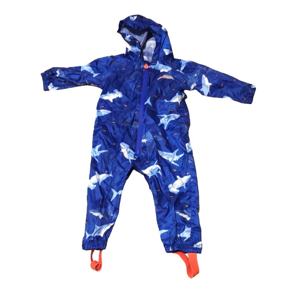 Joules Let Me Out Puddlesuit shark print rain suite blue rain cover 9-12 months